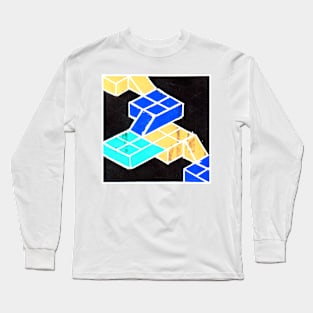 Inverted Blue Black Yellow Geometric Abstract Acrylic Painting XI Long Sleeve T-Shirt